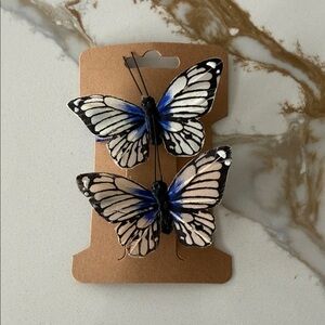 Blue & White realistic Butterfly hair clips - Set of 2